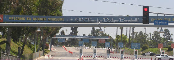 A welcoming sign to Dodger Stadium, Los Angeles